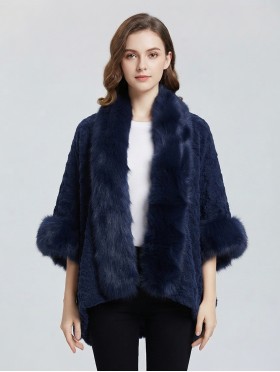 Premium Faux Fur Cape with Rose Imprints & Sleeves